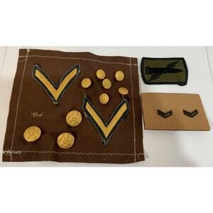Vtg Military Army Gold Buttons Stripes Rank Insignia Patch Lot